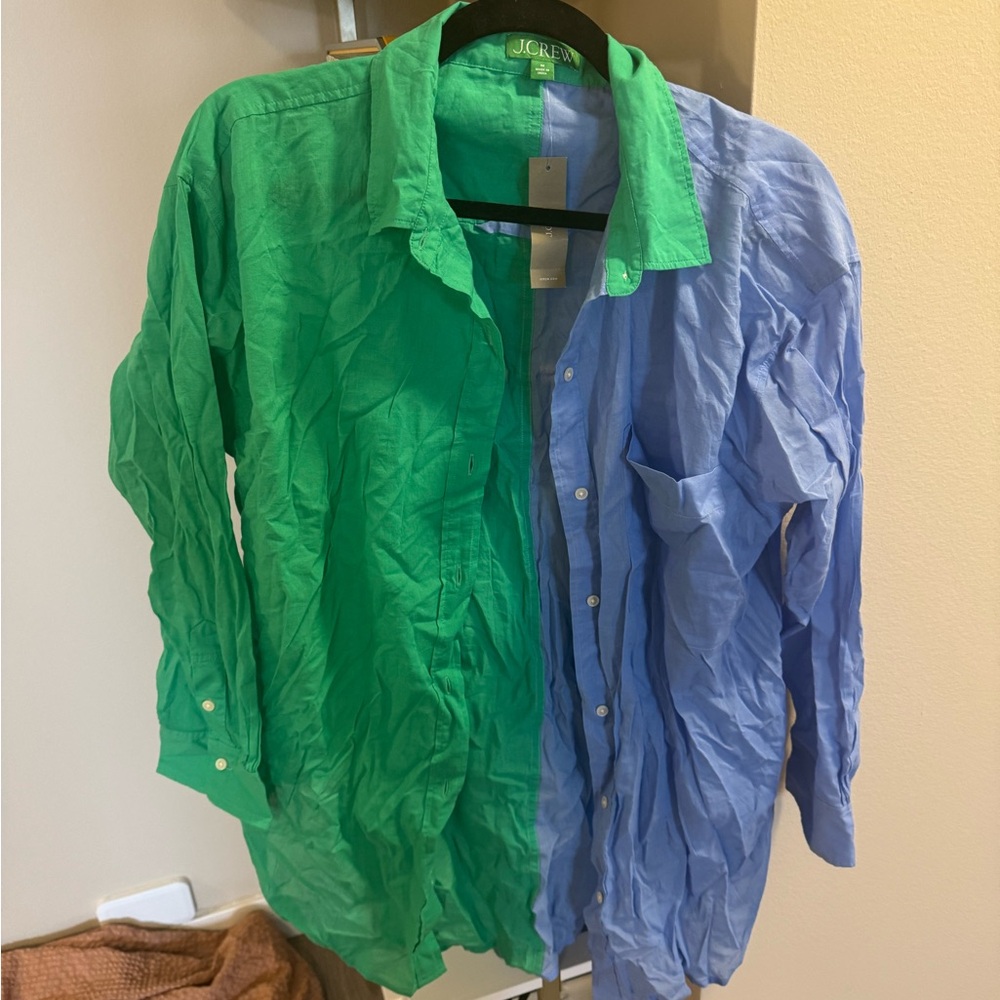 J. Crew Green and Blue Button Down